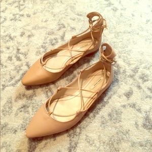 Zara Basic Nude lace up Pointed Ballet Flats sz 38